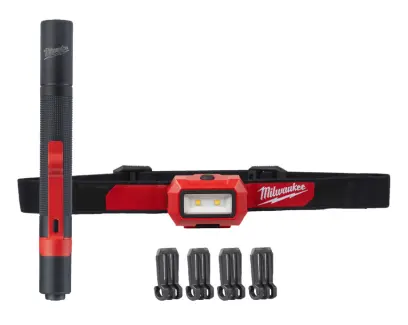 Aku čelová svítilna/lampa a tužková svítilna Milwaukee HL2IPL-LED, TRUEVIEW LED osvětlení, 5x baterie AAA, 4933492103